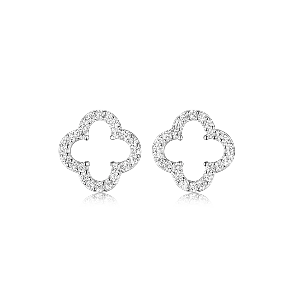 Stud earrings Clover with cubic zirconia