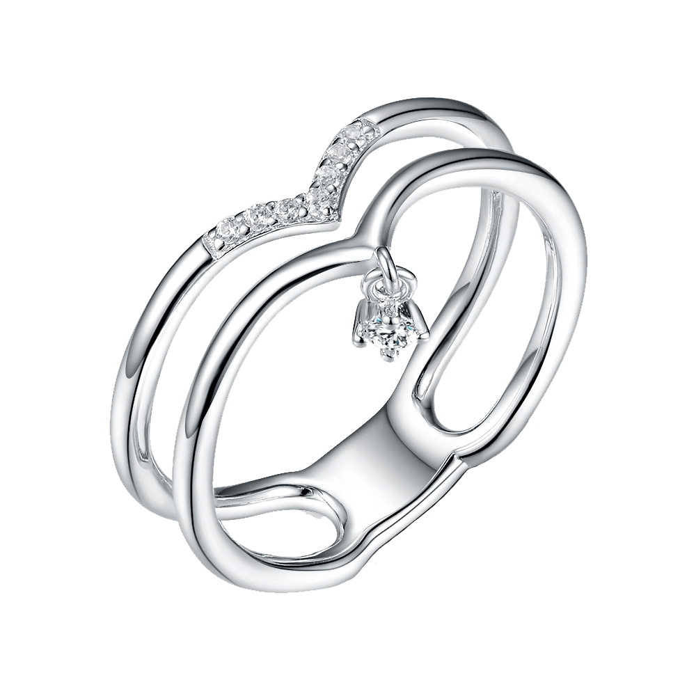 Double V Ring with Cubic Zirconia Pendant
