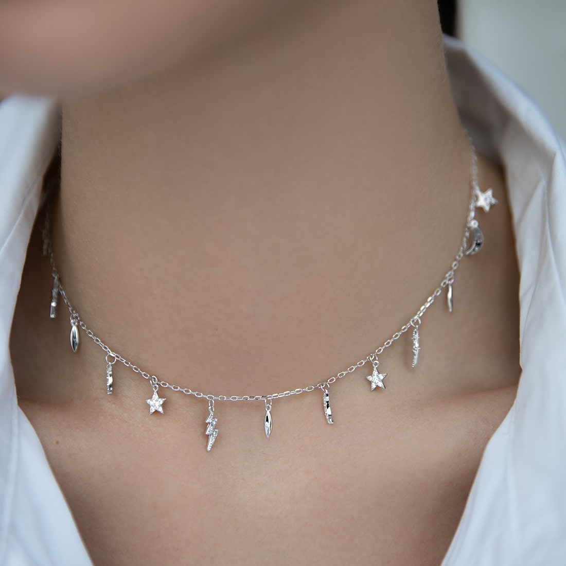 Necklace Glare of lightning with cubic zirconia