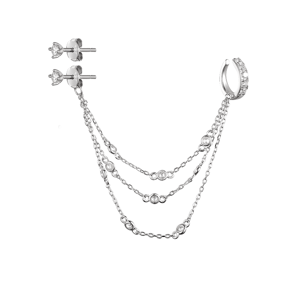 Earring-cuff and stud with stones (set)