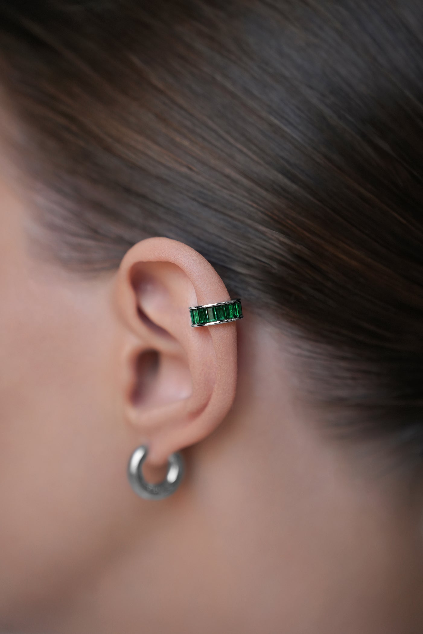 Cuff with emerald baguettes