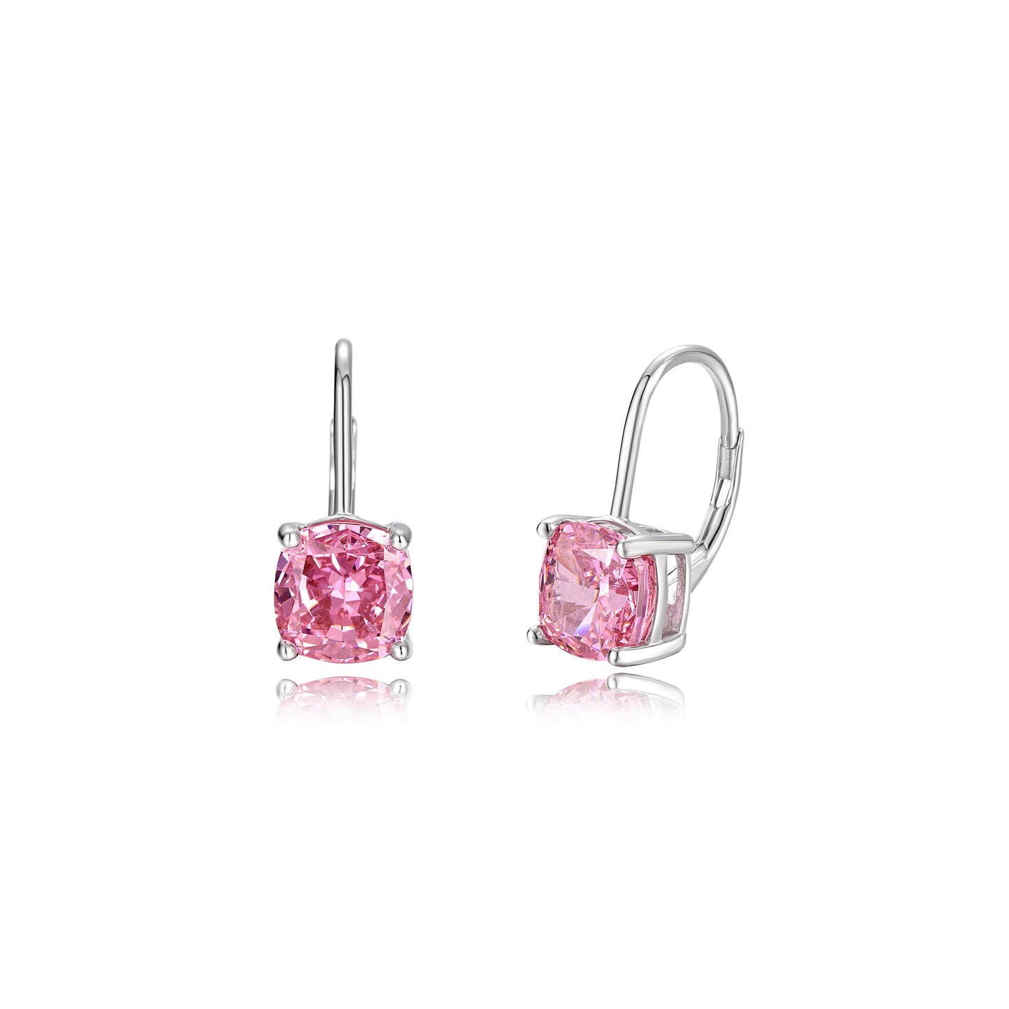 Earrings on French Lock with pink diamond imitation in Cushion cut