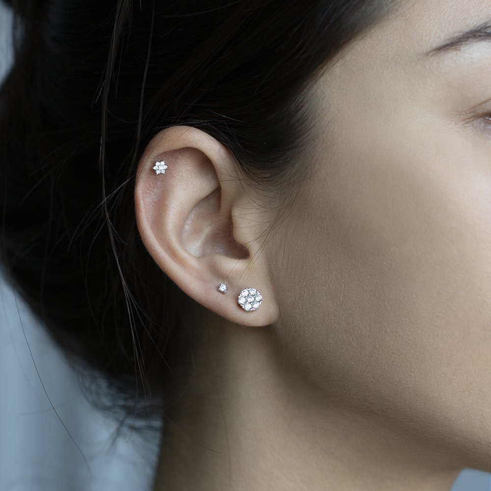 Stud earrings with a scattering of cubic zirconia