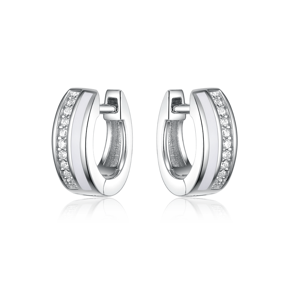 Huggies-earrings with enamel and stones 12 mm