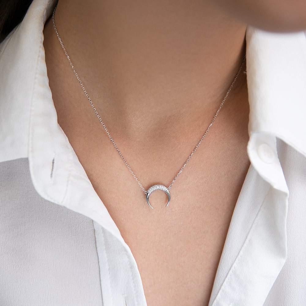 Necklace Lunula with stones 40 cm