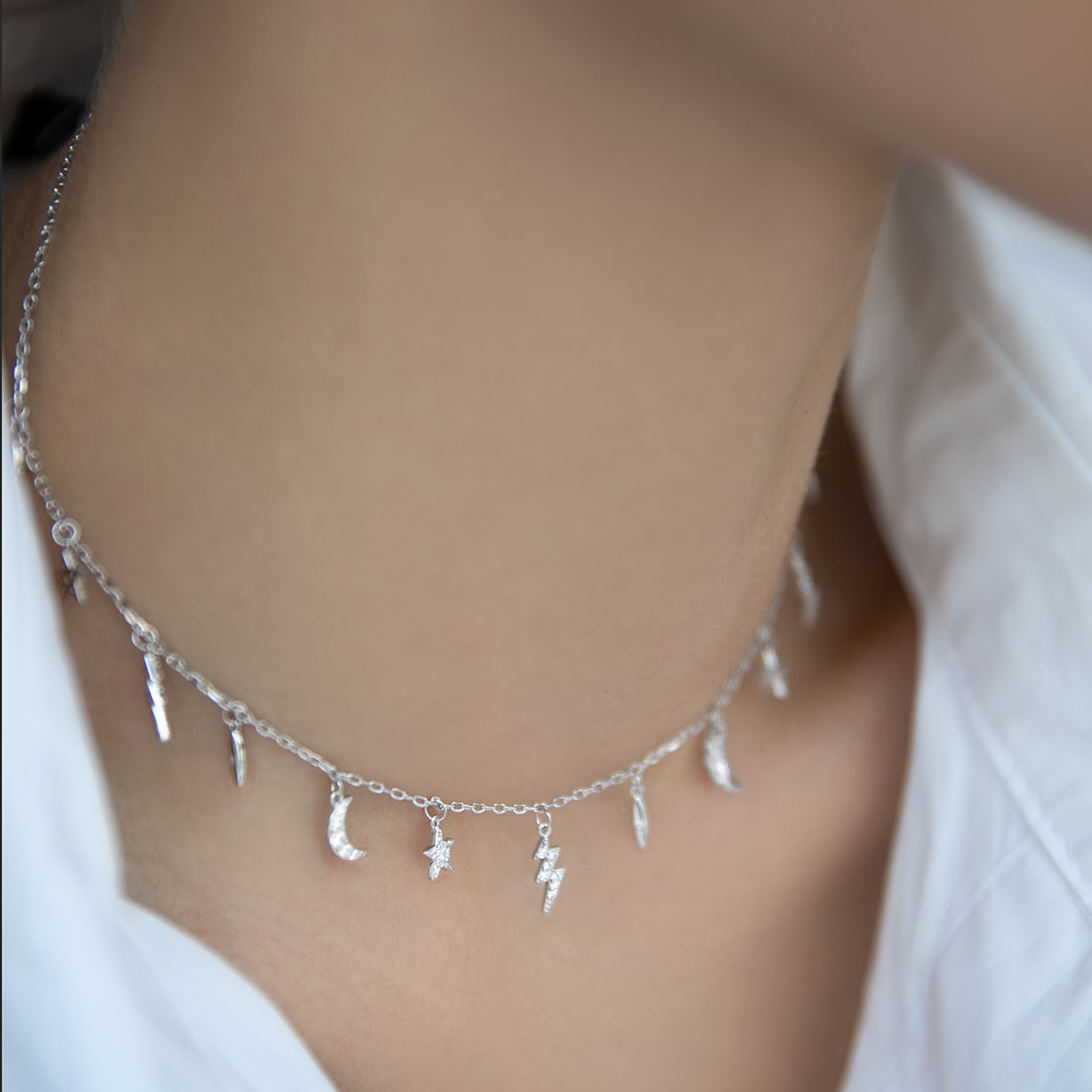 Necklace Glare of lightning with cubic zirconia