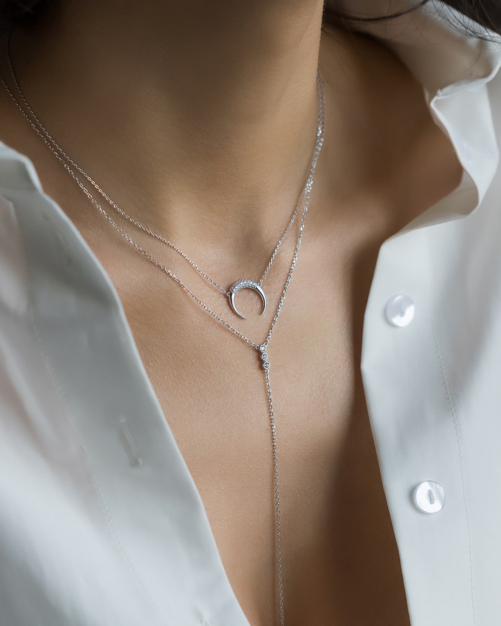 Necklace Lunula with stones 37 cm