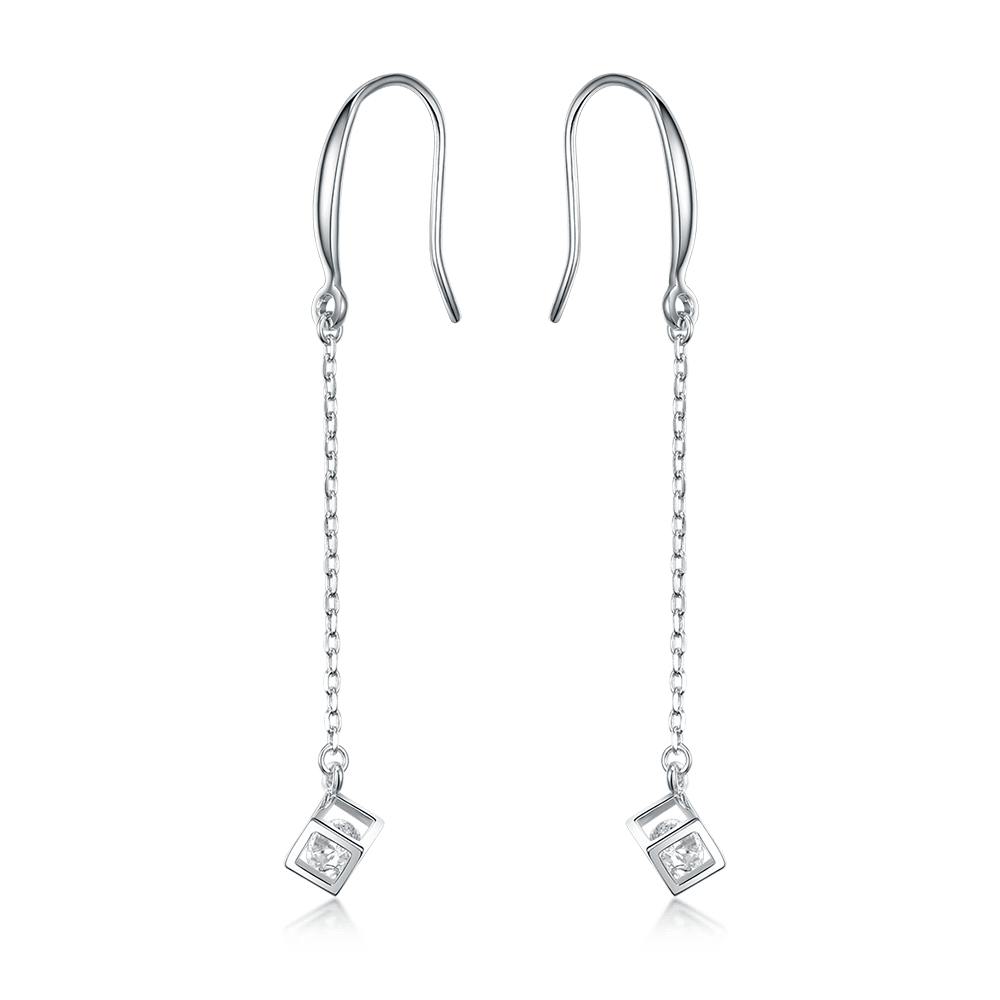 Earrings with a cubic zirconia in a cube