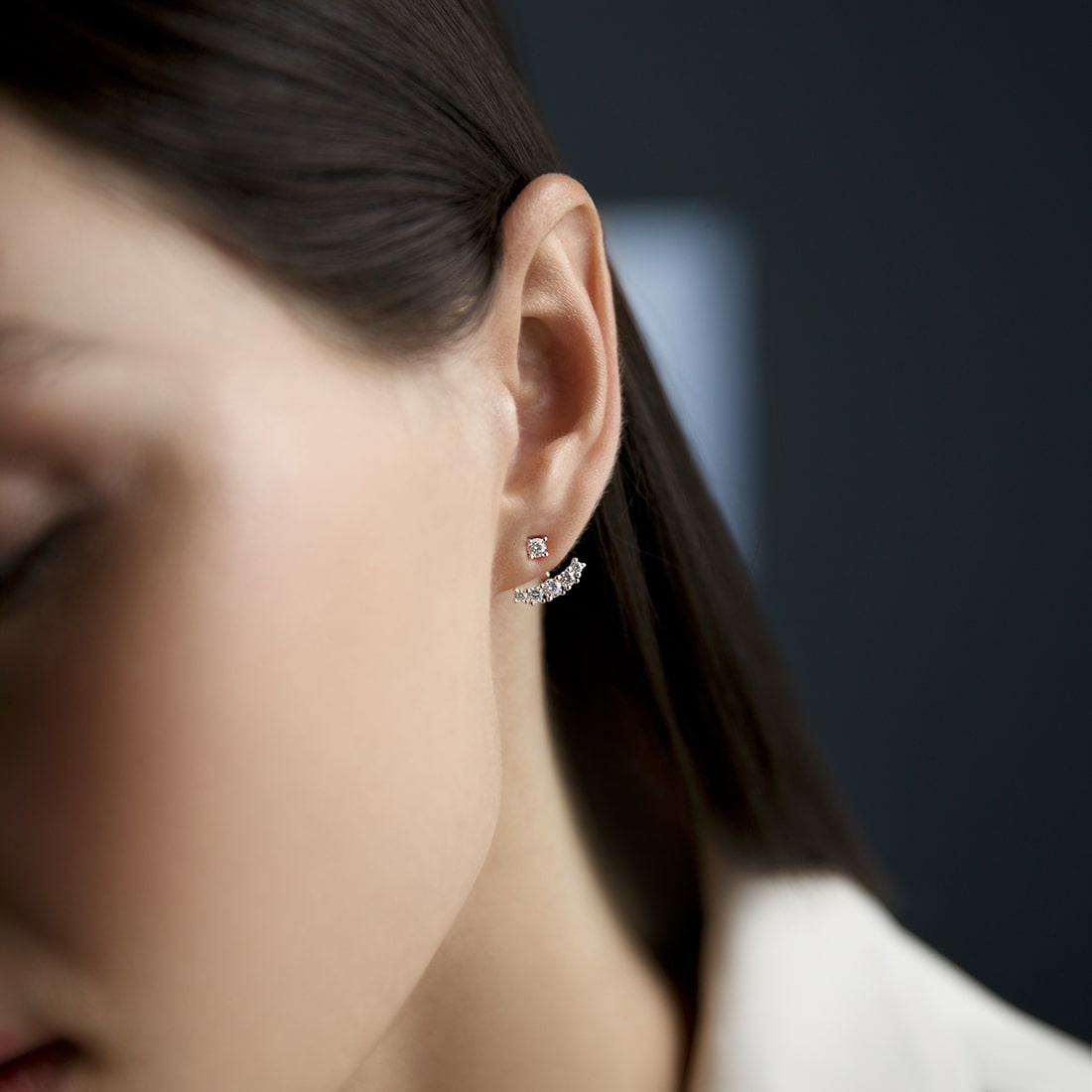 Earrings-jackets with large cubic zirconias