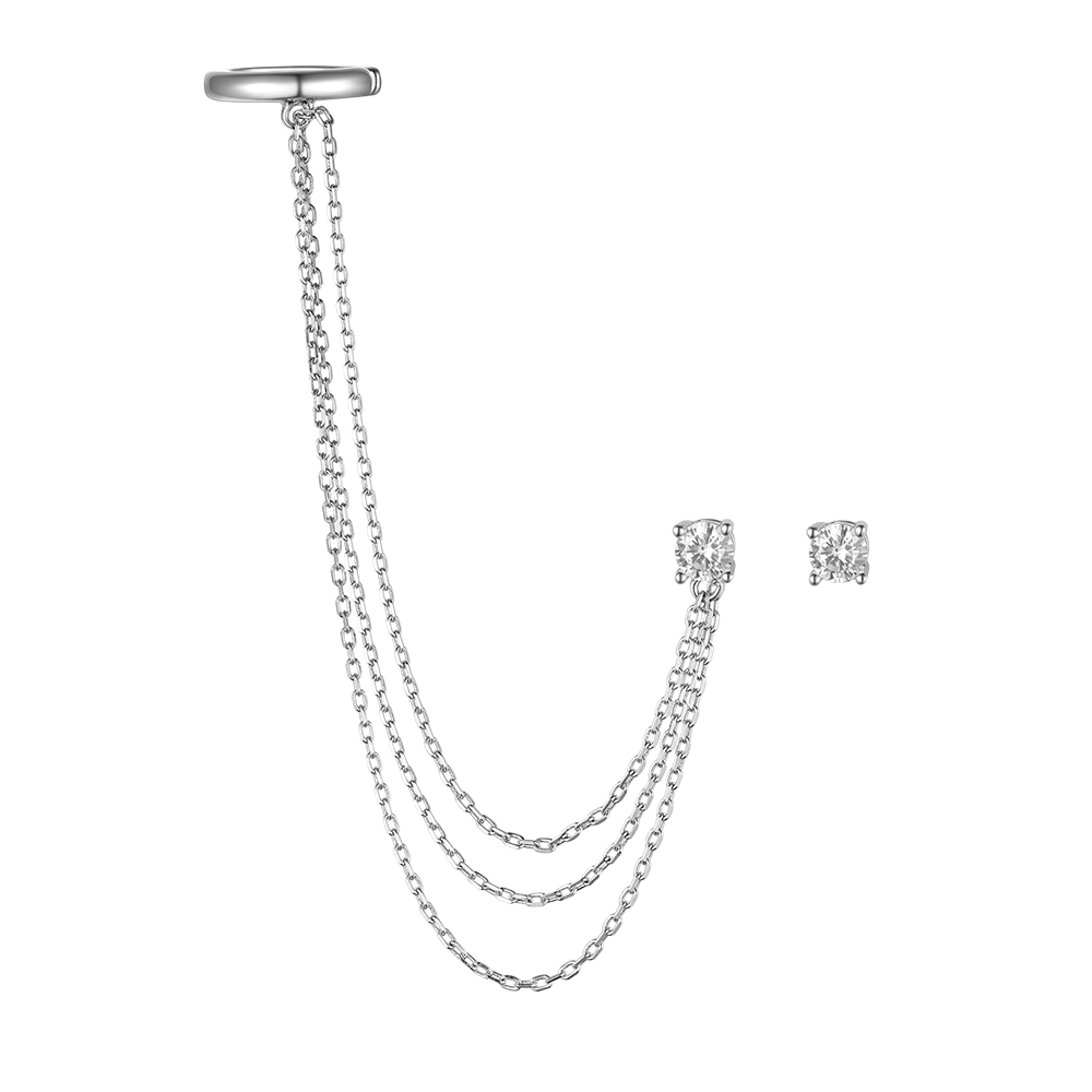 Cuff and stud earring with cubic zirconia (set)