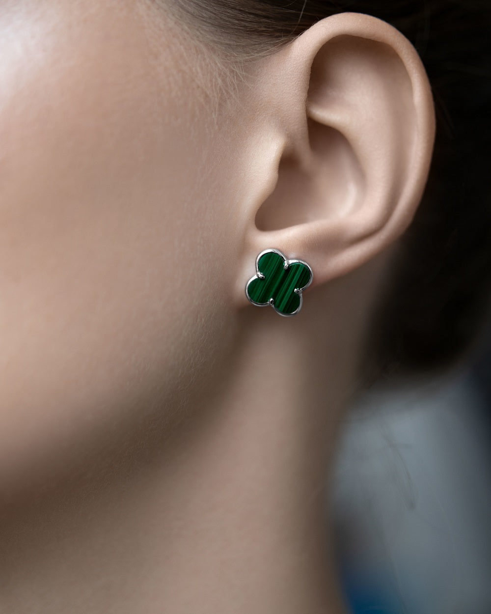Earrings Clover with malachite