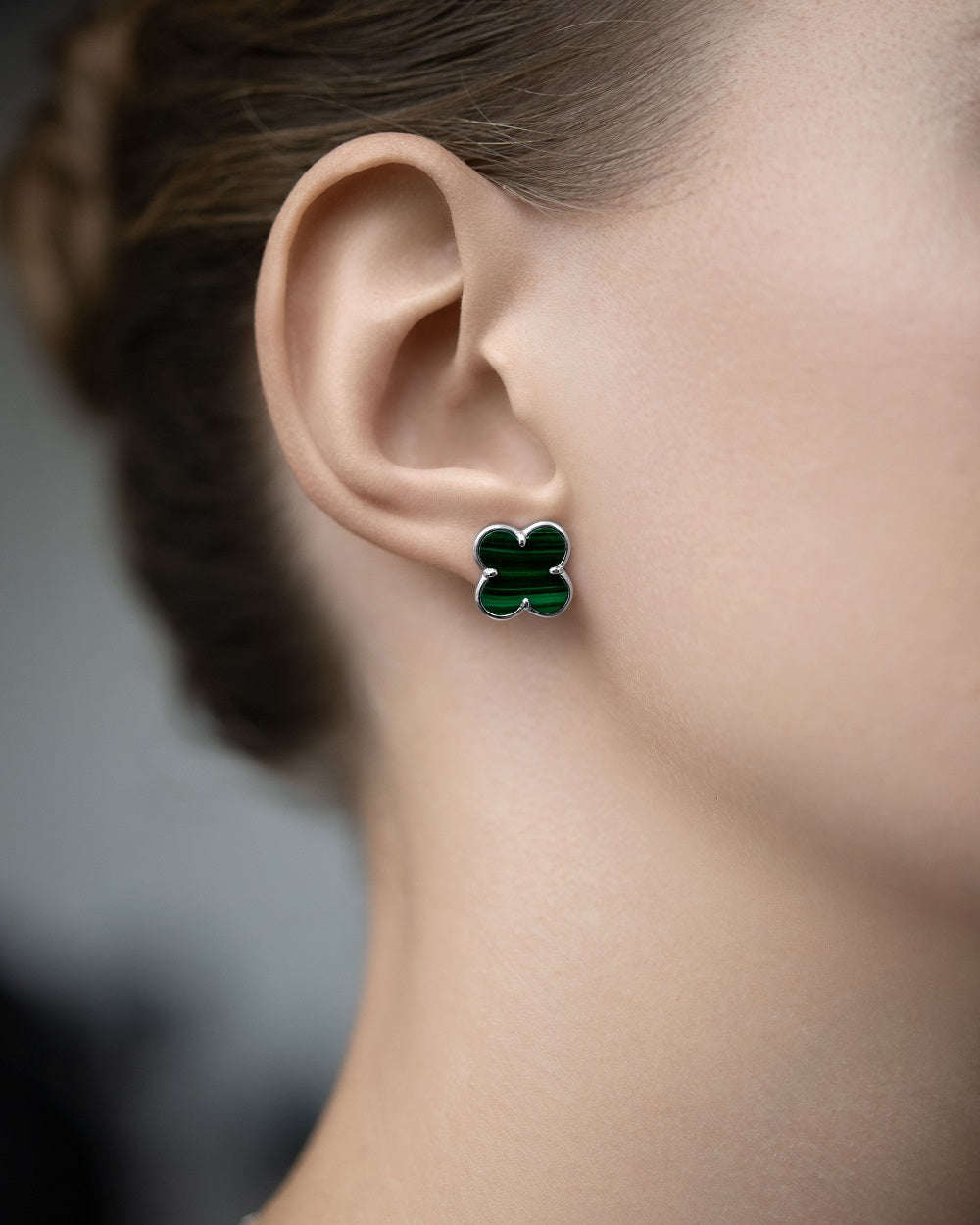Earrings Clover with malachite