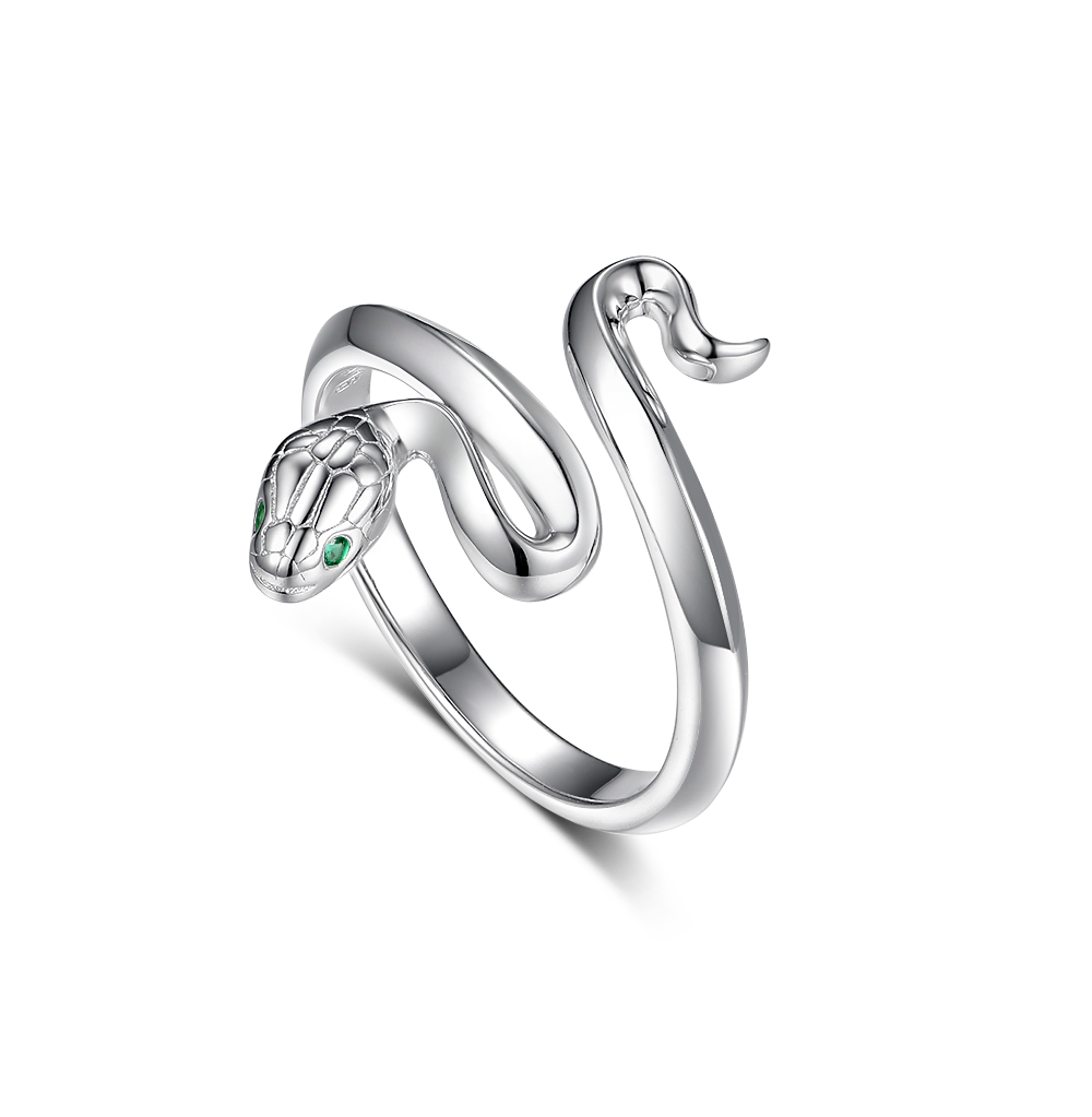 Snake ring with green stones