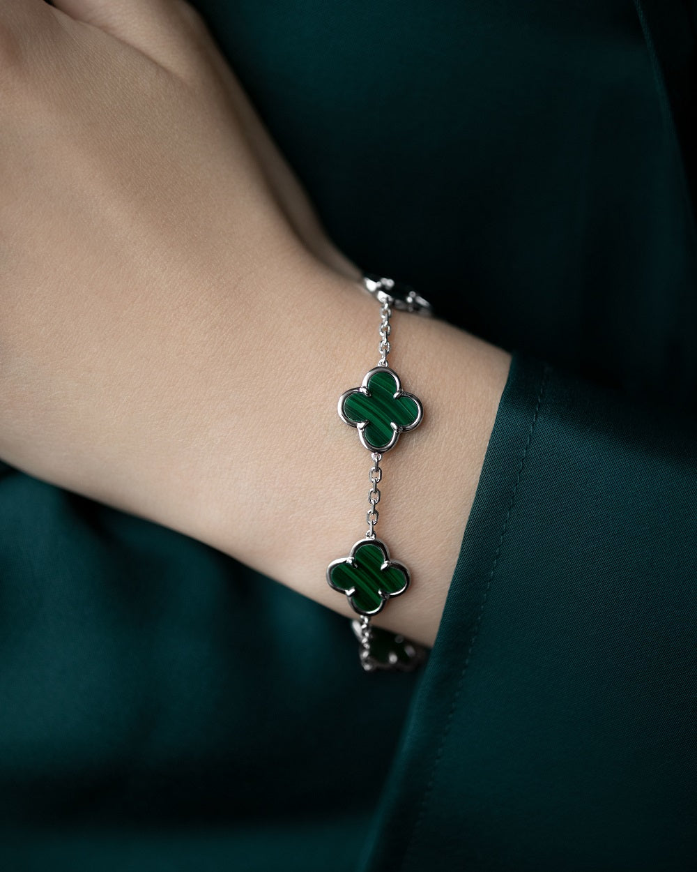 Bracelet Clover with malachite V2