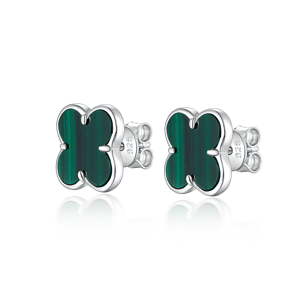 Earrings Clover with malachite