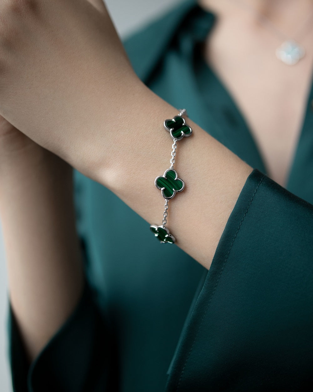 Bracelet Clover with malachite V2