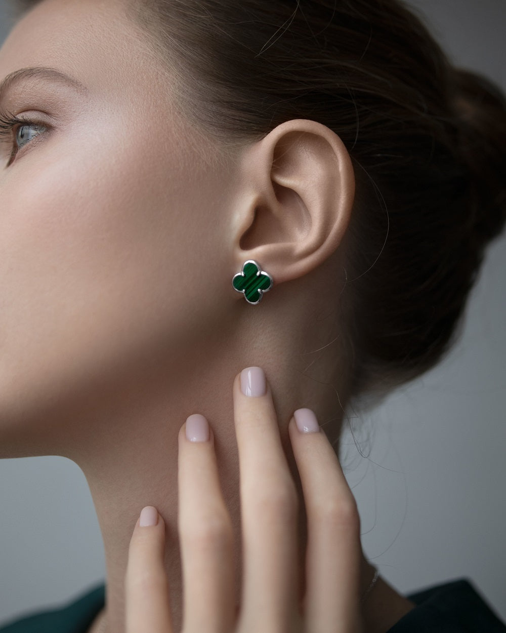 Earrings Clover with malachite