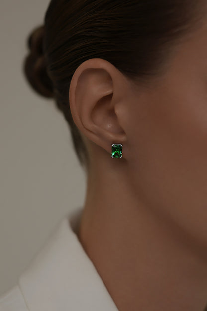 Earstuds with emerald Radiant cut high-grade cubic zirconia