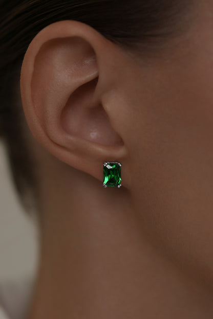 Earstuds with emerald Radiant cut high-grade cubic zirconia