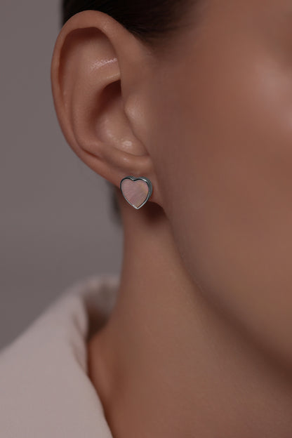 Earstuds Heart with pink mother of pearl