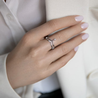 Double V Ring with Cubic Zirconia Pendant