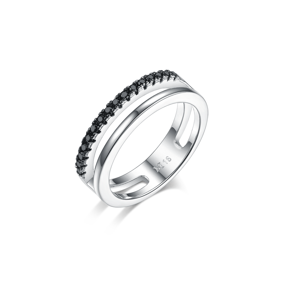 Ring Stripes with black cubic zirconia