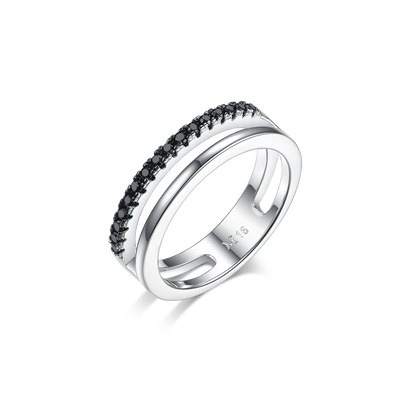 Ring Stripes with black cubic zirconia