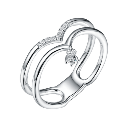 Double V Ring with Cubic Zirconia Pendant