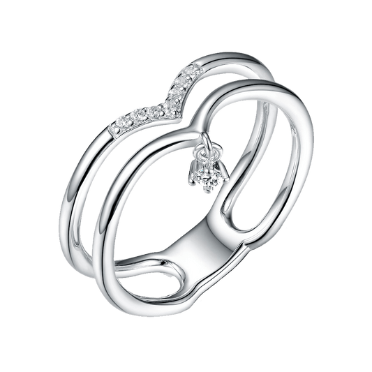 Double V Ring with Cubic Zirconia Pendant
