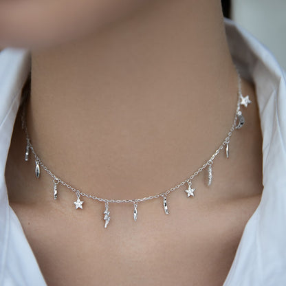 Necklace Glare of lightning with cubic zirconia