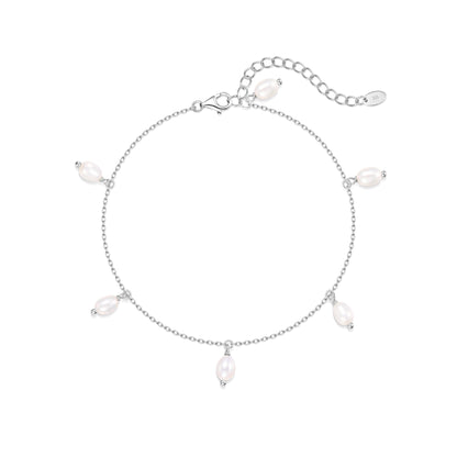 Anklet with hanging oval pearl "Grain"