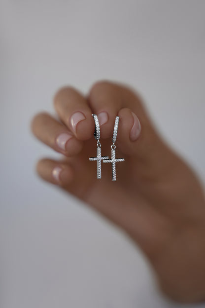 Earrings Crosses on huggies lock