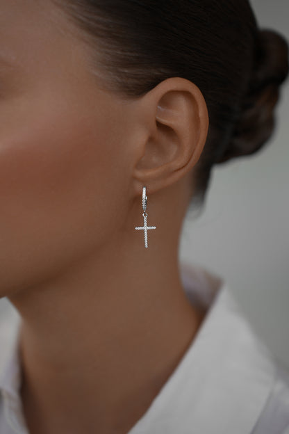 Earrings Crosses on huggies lock