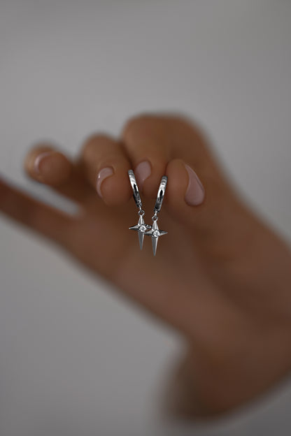 Earrings Polar star on huggies lock
