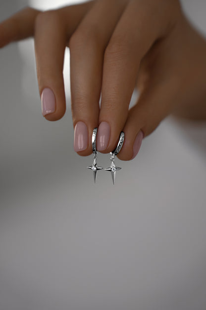 Earrings Polar star on huggies lock