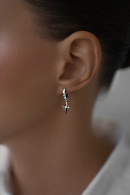 Earrings Polar star on huggies lock