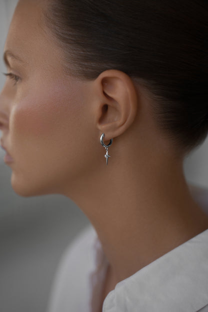 Earrings Polar star on huggies lock
