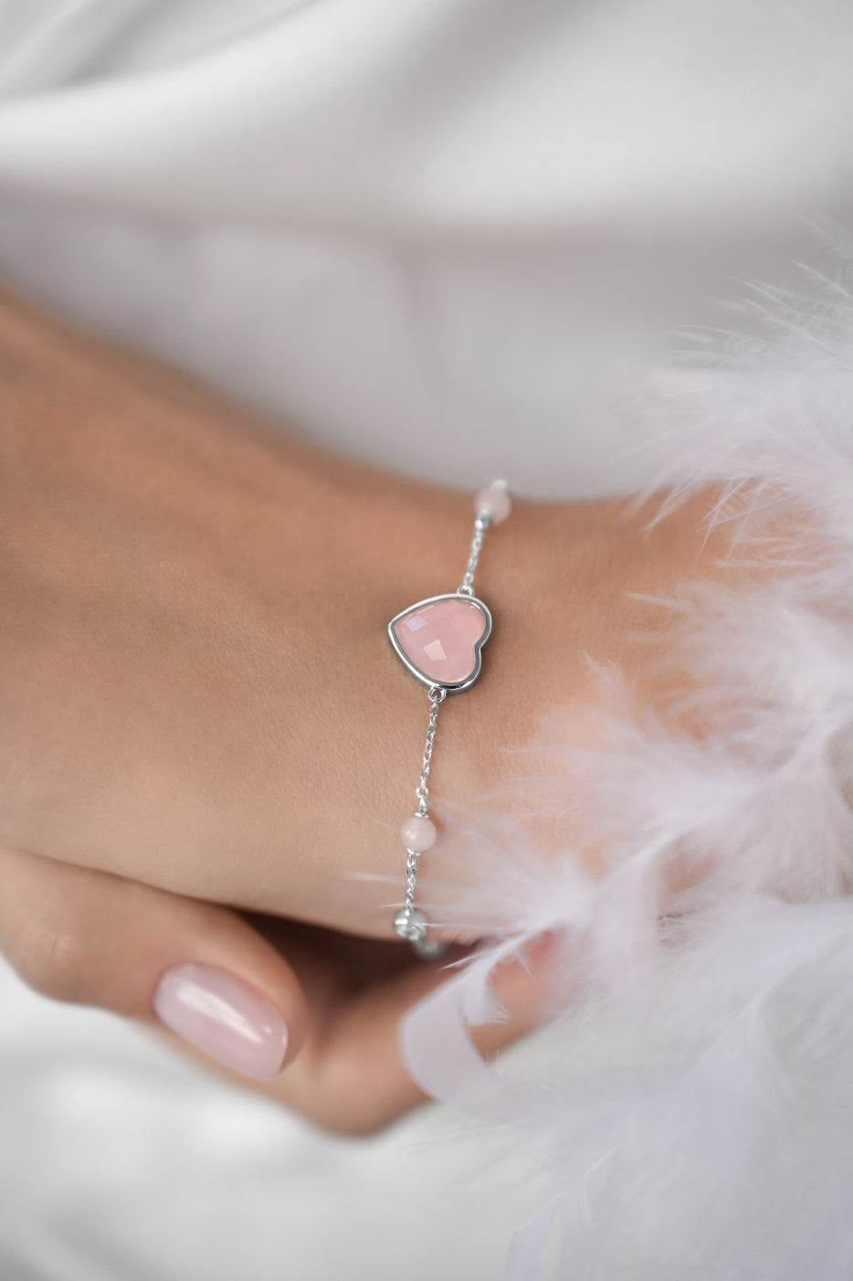 Pink quartz heart bracelet