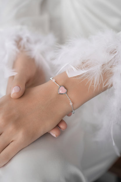 Pink quartz heart bracelet