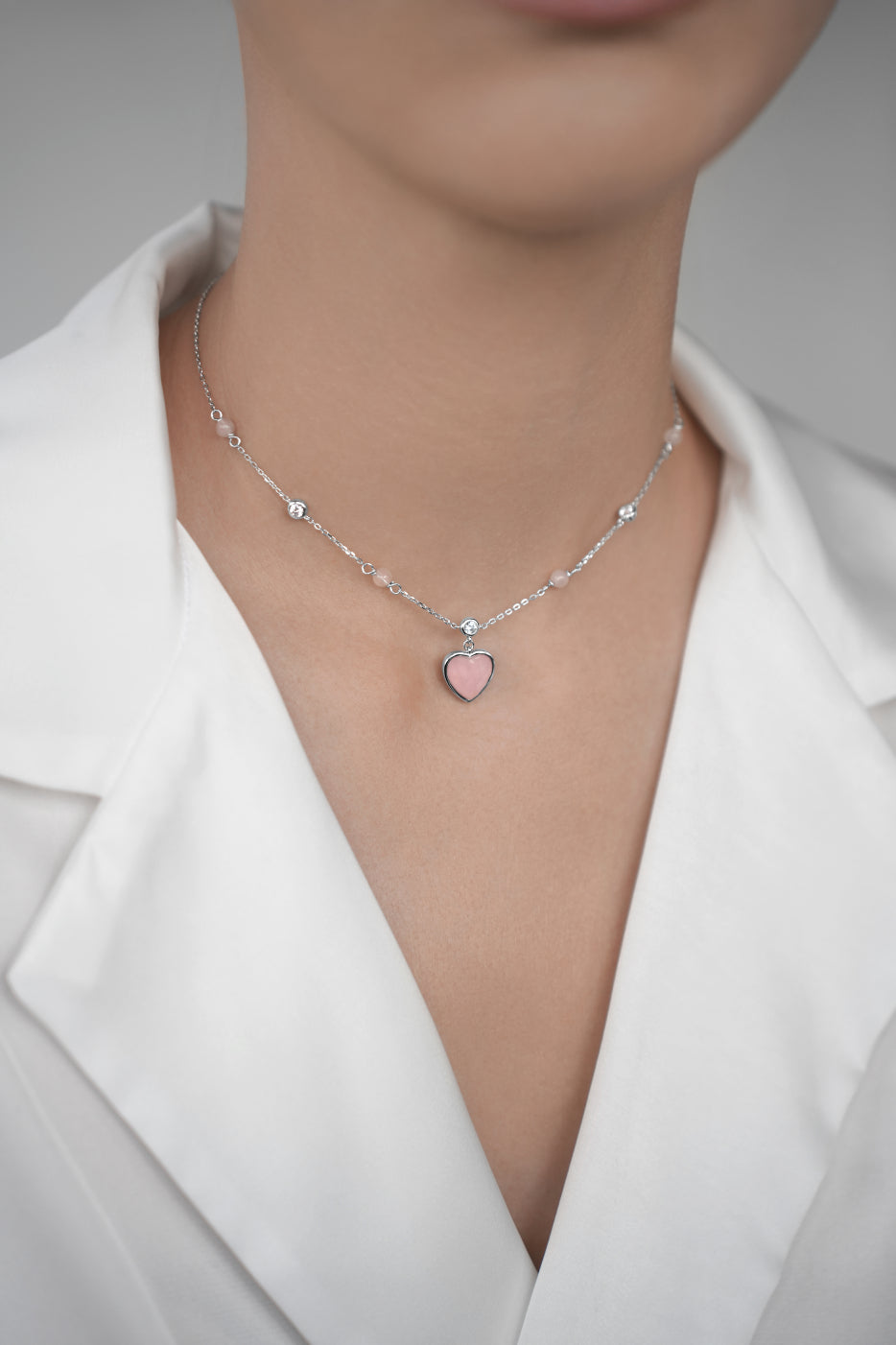 Pink quartz heart necklace