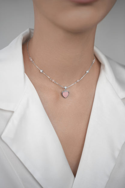 Pink quartz heart necklace