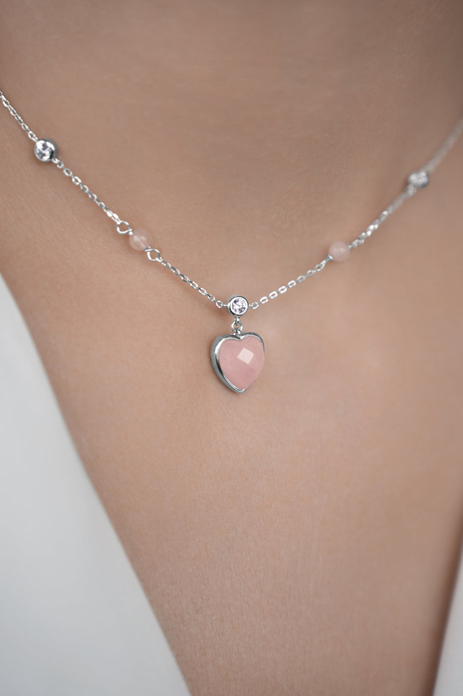Pink quartz heart necklace