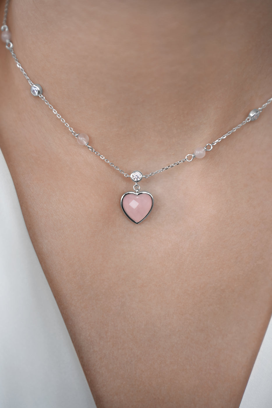 Pink quartz heart necklace