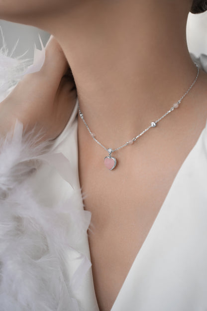 Pink quartz heart necklace