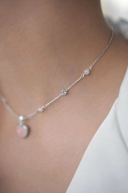 Pink quartz heart necklace