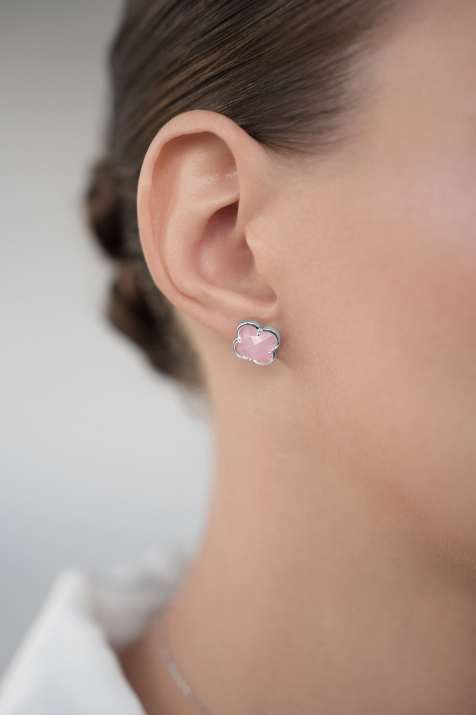 Earstuds Pink quartz Clover