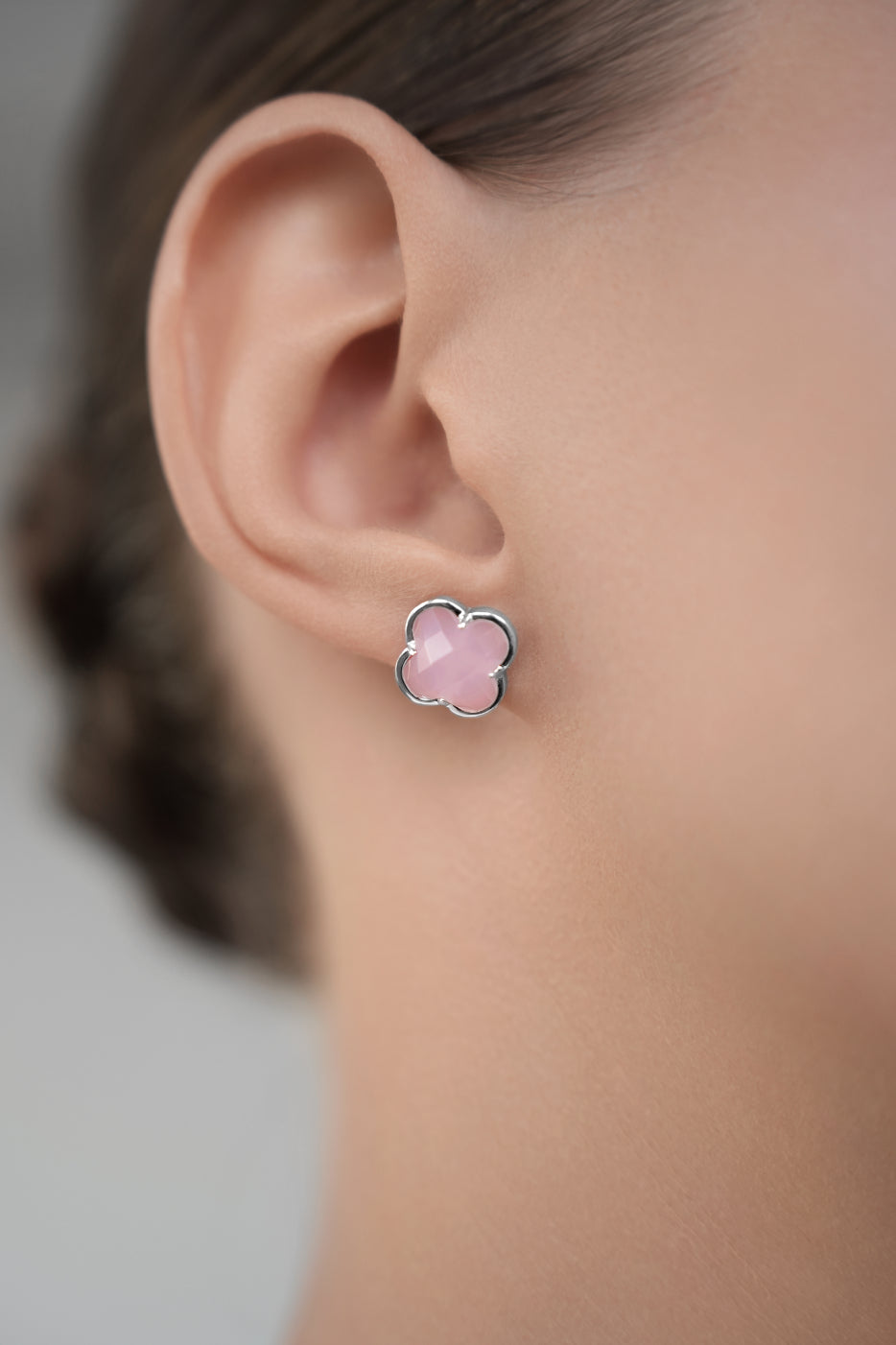 Earstuds Pink quartz Clover