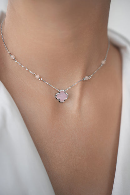 Necklace Pink quartz Clover