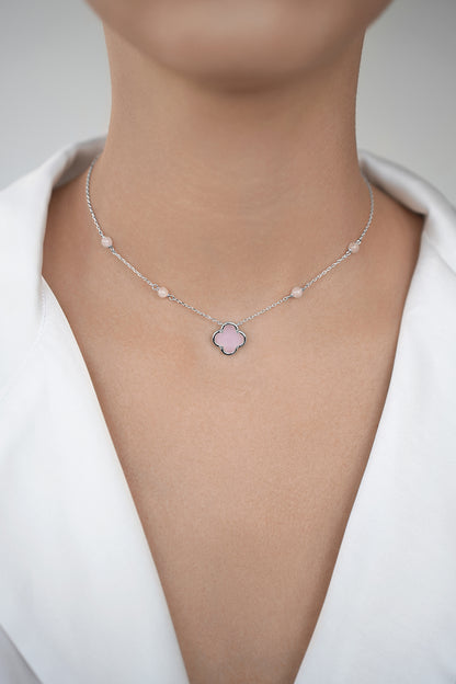 Necklace Pink quartz Clover