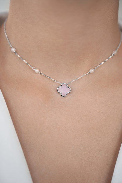 Necklace Pink quartz Clover